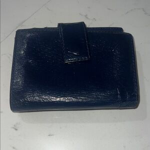 HOBO Dark Navy Leather Snap Card Wallet